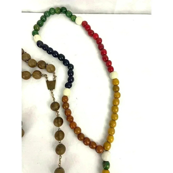 VTG Pair Wooden Rosaries Bronze Colorful - Picture 5 of 12